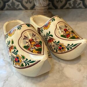 Traditional Dutch Clogs from Holland- Cream with Beautiful Multicolor Design